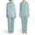 Light Blue Pajama Bottoms with Peach Cuffs, Dark Grey Sleepy Eyes, Moon & Hot Cocoa Mugs Satin Pajamas Set - 1