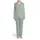 Seamless Botanical Pattern: Flat White Stylized Leaves Stems Blossoms Sage Green Satin Pajamas Set - 2
