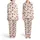 Unisex Creamy White Scattered Deep Red Bows Gold-Tan Reindeer Thin Outlines Holly Stars Satin Pajamas Set - 1