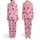 Ladies Personalized Pastel Rose Pink Vertical Stripe All-Over Heart Print Long Jersey Sleep Set Satin Pajamas Set - 1