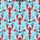 Red Lobster Dark Grey Anchor Starfish Pattern Faded Grey-Blue Stars Light Blue Distressed Textile Men's Polo Shirt (Lightweight) - 5
