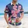 America 250th Anniversary USA 250 Flag Stars Checkered Bow Tropical Flowers Navy Short-sleeve Hawaiian Shirt - 4