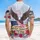 America 250th Birthday Patriotic Eagle Flag Tropical Hibiscus Stars Scrollwork Short-sleeve Hawaiian Shirt - 5