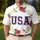 USA 250th Anniversary Patriotic Collegiate | Polo Hibiscus Gold Scrollwork Border Men's Polo Shirt (Lightweight) - 4