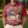 America 250th Anniversary: Soaring Bald Eagle Flag Tropical Gold Scrollwork Crimson Men's Polo Shirt (Lightweight) - 4