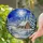 Rustic Log Cabin Snow Pine Trees Full Moon Winter Night Sky - Glowing Windows Holiday Decor Stained Glass Suncatcher - 1