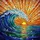 Powerful Ocean Wave Sunset Stained Glass - Deep Blue Green Purple Orange Sky Art Stained Glass Suncatcher - 5