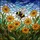 Bumblebee Daisy Flowers Mosaic Tiffany Stained Glass Cloudy Sky Foliage Jewel Tones Stained Glass Suncatcher - 5