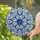 Intricate Tiffany Style Stained Glass Floral Mandala Medallion, Blue Scrollwork Mosaic Stained Glass Suncatcher - 1