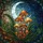 Tiffany Mushroom Fern Crescent Moon - Ethereal Forest Floor Night Sky Glasswork Stained Glass Suncatcher - 5