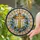 Glowing Golden Cross Blue Forget-Me-Not Stained Glass Tiffany Style - Christian Home Decor Stained Glass Suncatcher - 1