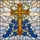 Tiffany Glass Latin Cross Amber Blue Forget-Me-Not Flowers Green Vines - Spiritual Decor Stained Glass Suncatcher - 5