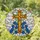 Tiffany Glass Latin Cross Amber Blue Forget-Me-Not Flowers Green Vines - Spiritual Decor Stained Glass Suncatcher - 2