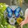 Blue Butterfly Stained Glass Tiffany Style Intricate Mosaic Floral Art Glowing Jewel Tones Stained Glass Suncatcher - 1