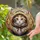 Fluffy Tricolor Kitten Stained Glass Mosaic - Golden Eyes, Hooded Outfit, Glowing Tiffany Art Stained Glass Suncatcher - 1