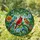 Three Songbirds Cardinal on Leafy Branch - Stained Glass Jewel Tones Flowers Berries Art Stained Glass Suncatcher - 2