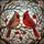 Northern Cardinals Stained Glass Art - Winter Berries Gnarled Branch Tiffany Jewel Tone Stained Glass Suncatcher - 5