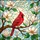 Red Cardinal Bird Stained Glass Suncatcher - Tiffany Art with Magnolia Blossoms & Buds - 5
