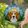 Tri-Color Beagle Dog Stained Glass Evergreen Trees Hills Sun Tiffany Style Stained Glass Suncatcher - 1