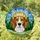 Tri-Color Beagle Dog Stained Glass Evergreen Trees Hills Sun Tiffany Style Stained Glass Suncatcher - 2