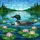 Loon Family Stained Glass Lake View with Water Lilies & Green Island Trees Stained Glass Suncatcher - 5