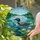 Loon Family Stained Glass Lake View with Water Lilies & Green Island Trees Stained Glass Suncatcher - 1