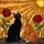 Black Cat Orange Tabby Cats with Glowing Eyes Red Roses Setting Sun Mosaic Tiffany Glass Art Stained Glass Suncatcher - 5