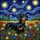 Black Tan Dachshund Dog Stained Glass Wildflowers Night Sky - Van Gogh Inspired Scene Stained Glass Suncatcher - 5