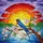 Blue Swallow Stained Glass Sunset Mosaic Art - Waters, Pink Blossoms, Green Hills & Branch Stained Glass Suncatcher - 5
