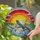 Blue Swallow Stained Glass Sunset Mosaic Art - Waters, Pink Blossoms, Green Hills & Branch Stained Glass Suncatcher - 1