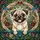 Fawn Pug Dog with Expressive Dark Eyes & Pink Tongue Tiffany Glass Floral Mosaic Stained Glass Suncatcher - 5