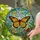 Monarch Butterfly Stained Glass Art - High Contrast Tiffany Foliage & Blue Sky Mosaic Stained Glass Suncatcher - 1
