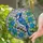 Majestic Blue Jay Stained Glass Tiffany Art - Floral Blossom Mosaic Iridescent Jewel Tones Stained Glass Suncatcher - 1