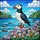 Atlantic Puffin Multi-Color Beak Stained Glass Coastal Wildflowers Seascape Art Stained Glass Suncatcher - 5