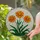 Three Orange Daisy Flowers Stained Glass Mosaic Art with Green Leaves - Tiffany Style Decor Stained Glass Suncatcher - 1