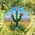 Saguaro Cactus Desert Plants Stained Glass Tiffany Art - Green Coral Yellow Sky Blue Landscape Stained Glass Suncatcher - 2