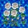 White Roses Rosebuds Stained Glass Art - Tiffany Style Blue Mosaic Background Design Stained Glass Suncatcher - 5