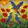 Stained Glass Blue Orange Birds Poppies Sun Mosaic - Tiffany Style Jewel Tone Art Stained Glass Suncatcher - 5