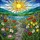 Radiant Sun Wildflower Meadow Stone Path Tiffany Style Translucent Window Art Stained Glass Suncatcher - 5