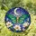 Green Teal Moth Stained Glass Crescent Moon Starry Night White Magnolia Jewel Tone Art Stained Glass Suncatcher - 2