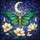 Green Teal Moth Stained Glass Crescent Moon Starry Night White Magnolia Jewel Tone Art Stained Glass Suncatcher - 5