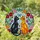 Black Cat Orange Cat Butterfly Tiffany Stained Glass Floral Vines Sky Mosaic Art Stained Glass Suncatcher - 2