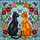 Black Cat Orange Cat Butterfly Tiffany Stained Glass Floral Vines Sky Mosaic Art Stained Glass Suncatcher - 5
