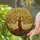 Ancient Gnarled Tree of Life Stained Glass Autumn Leaves Mosaic Sky Tiffany Style Stained Glass Suncatcher - 1