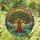 Ancient Tree of Life Stained Glass - Radiant Sun River Forest Mountains Mosaic Art Stained Glass Suncatcher - 2