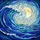 Colossal Ocean Wave Full Moon Tiffany Stained Glass - Deep Blue Aqua Yellow Art Stained Glass Suncatcher - 5