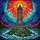 Wizard Lighthouse Stone Tower Island - Glowing Red Windows Staircase Sunset Jewel Tones Stained Glass Suncatcher - 5