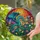 Teal Turquoise Dragon Stained Glass with Glowing Wings, Flower Garden, Swirling Sun Art Stained Glass Suncatcher - 1