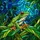 Red-Eyed Tree Frog Stained Glass Tiffany Style - Jungle Leaves Blue Teal Jewel Tones Stained Glass Suncatcher - 5