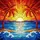Radiant Sunrise Sunset Palm Trees Ocean Waves Stained Glass Mosaic Tropical Art Stained Glass Suncatcher - 5